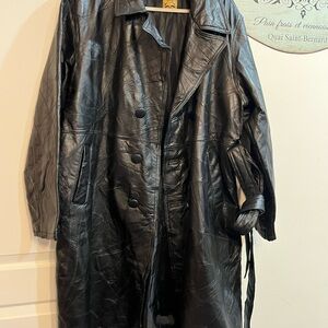 Classic Black Leather Trench Coat